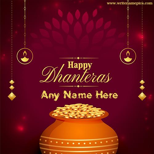 Beautiful Happy Dhanteras 2023 Wishes Card With Name Edit