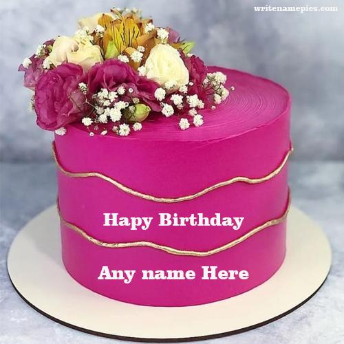 Beautiful pink flowers birthday Cake with Name edit and share online