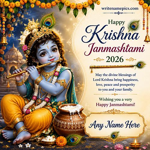 Create Krishna Janmashtami 2026 Greetings Card with Name