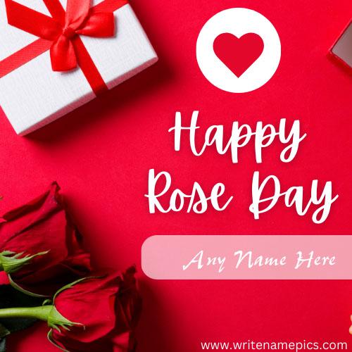 Decorated Happy Rose Day Greeting Card with Name