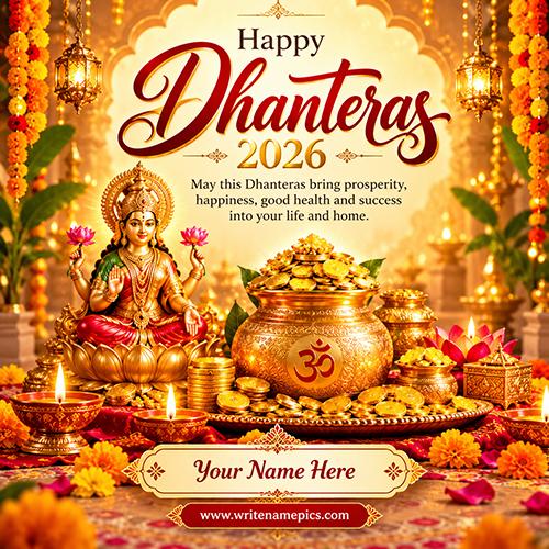 Dhanteras 2026 Wishes Card with Name Free Online