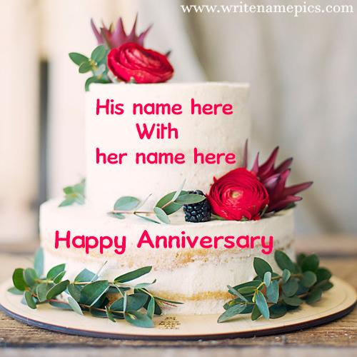 Double layer anniversary cake with couple name