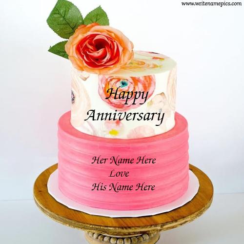 Flower anniversary wishes cake with name editing