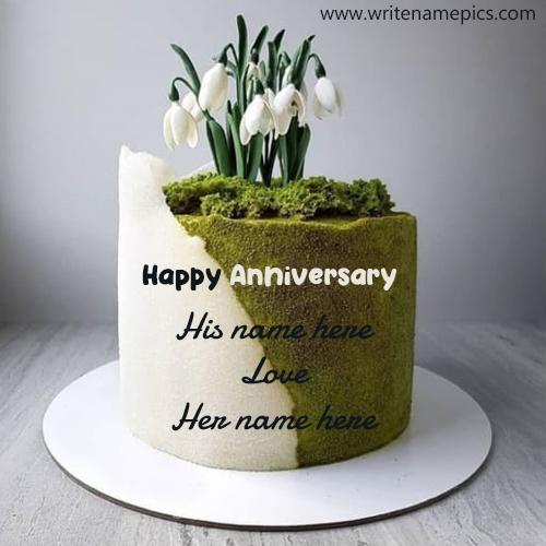 Green Garden Themed Anniversary Cake with Name Editor
