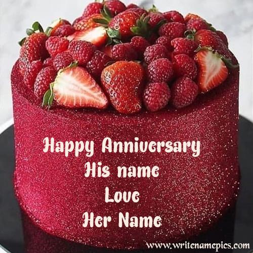 Happy Anniversary Strawberry Cake with name