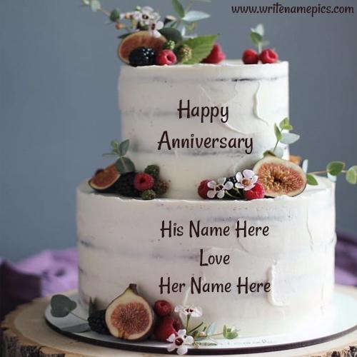 Happy Anniversary wishes Cake Image with Couple Name