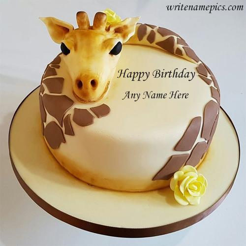 Happy Birthday Giraffe theme Cake With Name Edit