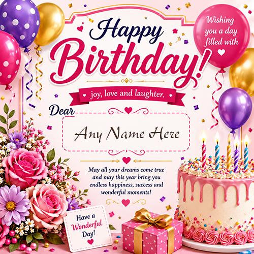 Happy Birthday Greeting Card With Name Online Free Download