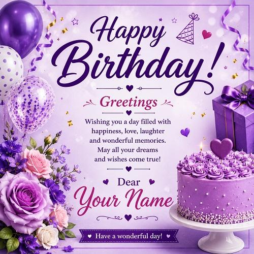 Happy Birthday Greetings Card with Name Create Custom Cards Free