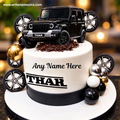 Happy Birthday Thar Car Cake with Name  Free Edit and Share