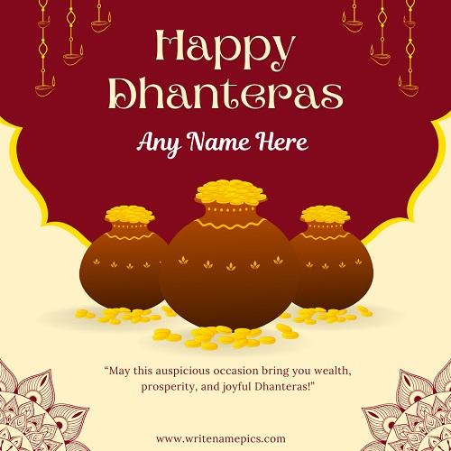 Happy Dhanteras 2025 Wishes Card with Name Free Customization Online