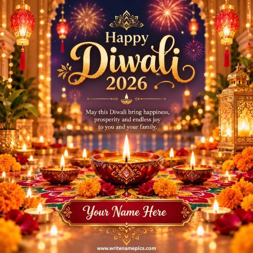 Happy Diwali 2026 Card with Name Personalized Greetings Card