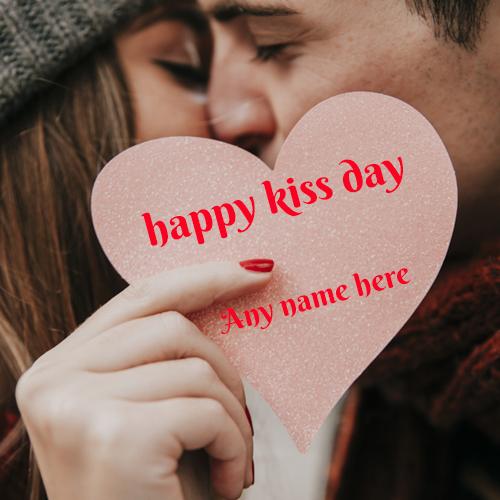 Happy Kiss Day wishes greeting  card with name pic