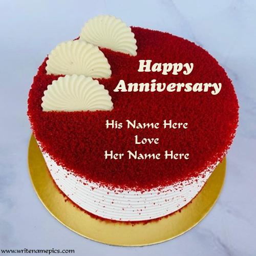 Happy anniversary cake with couple name edit