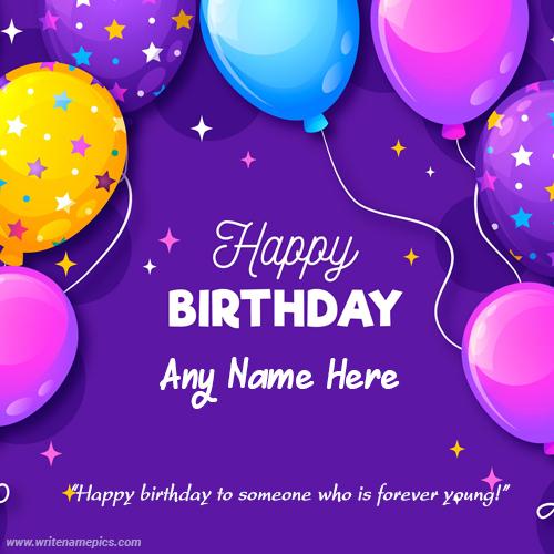 Happy birthday Purple card with name editor