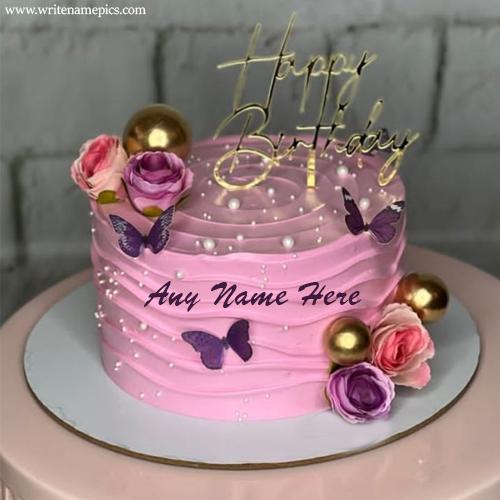 Happy birthday pink cake with name edit
