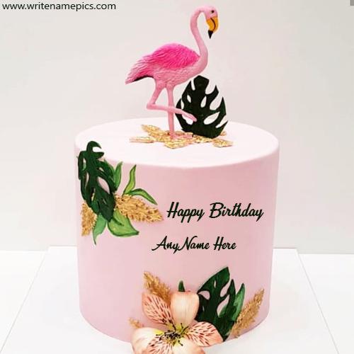 Happy birthday pink flamingo cake with name