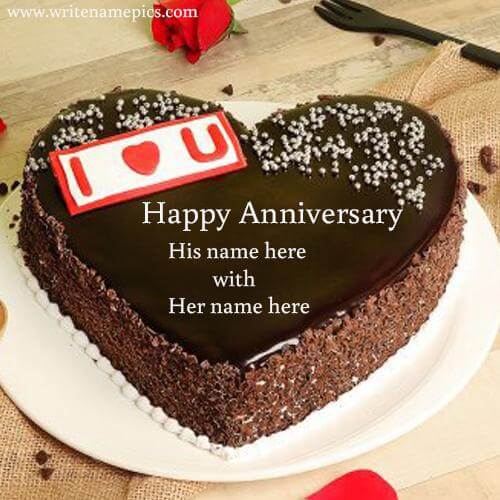 I love you happy anniversary with name cake pic