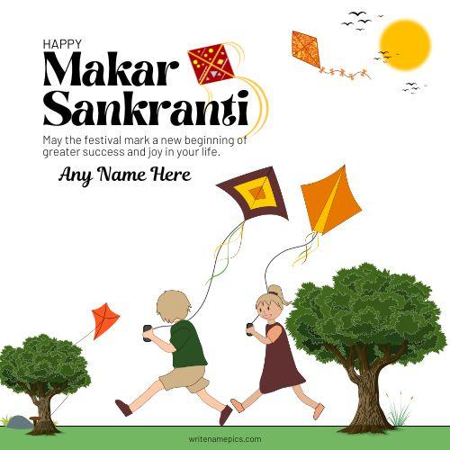 Makar Sankranti 2026 Greeting Card With Name Edit Free