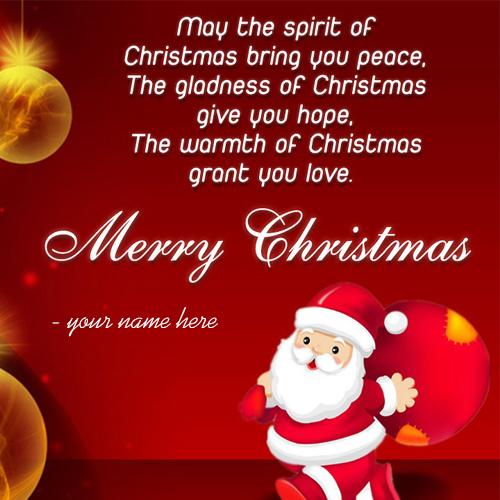 Online write name on merry christmas wishes greeting card
