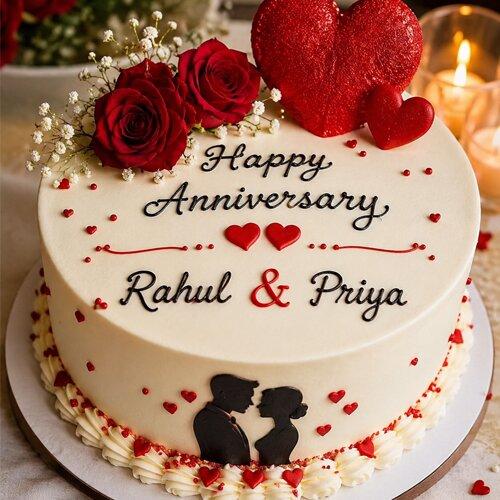 Romantic Anniversary Cake with Husband and Wife Name Online Free