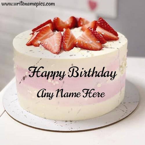 Sweet Strawberry Birthday Cake with Name edit