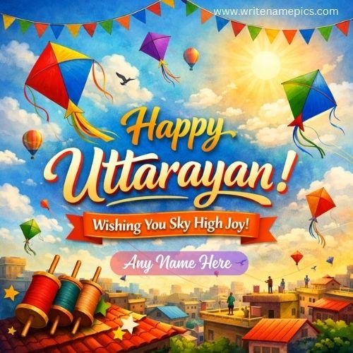 Uttarayan Wishes Card with Name Free Online Creator 2026
