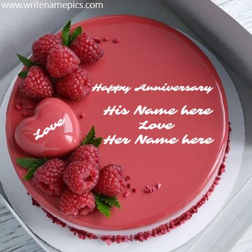Write Couple Name on Happy Anniversary Cake Pic