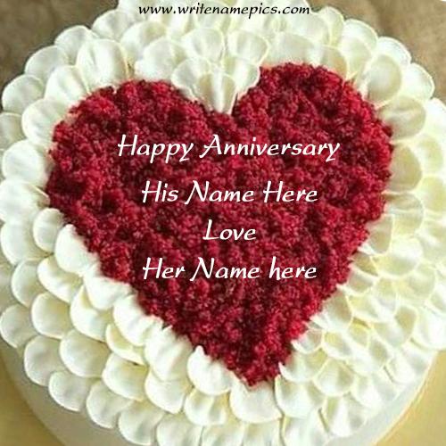 Write Name Happy Anniversary Heart Cake