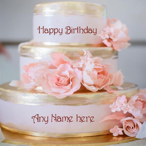 Write name on beautiful rose flowers luxury birthday cake pic
