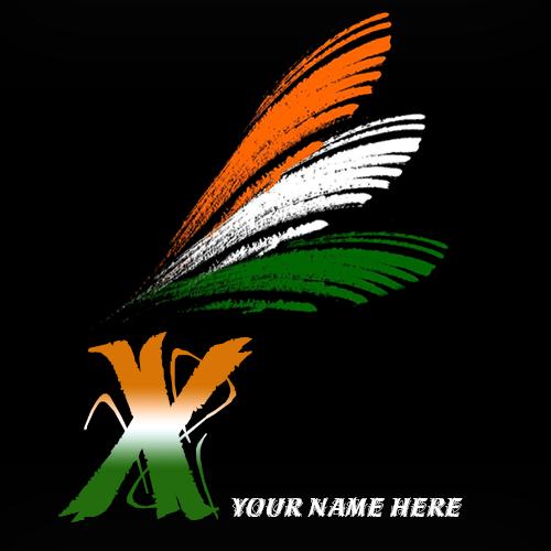 Write your name on X alphabet indian flag images