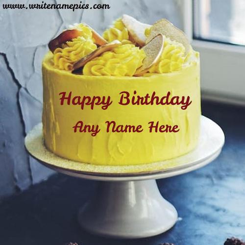 Yellow Happy Birthday Cake with Name Online Editor