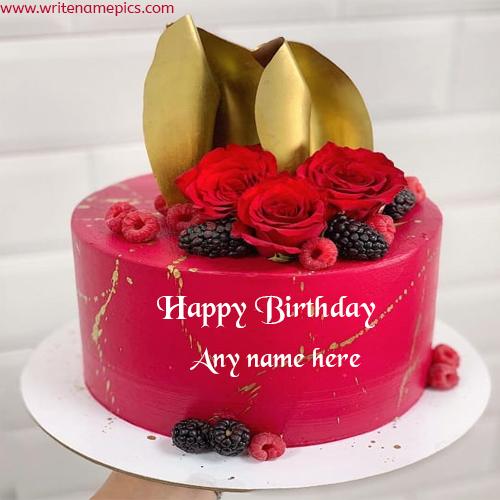 beautiful Roses and golden decoration cake with name