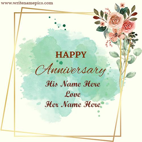 beautiful rose Happy anniversary greeting card with couple name