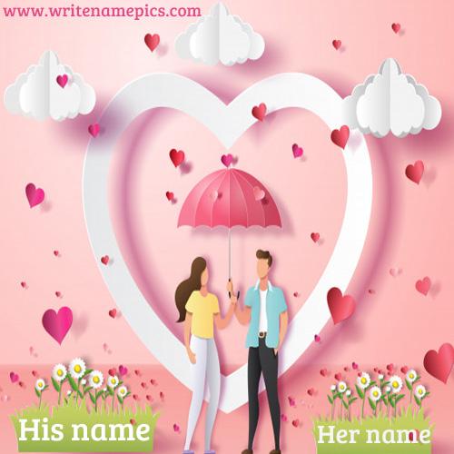 couple romantic love card with name
