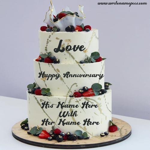create online lovely Anniversary cake with couple Name