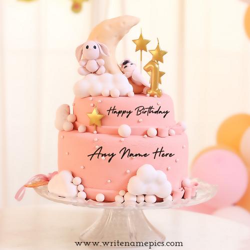 cute one year complete birthday cake with name pic
