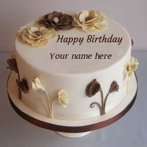 flower decorated happy birthday cake pics name edit