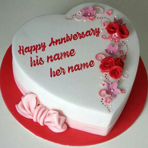 happy anniversary heart cake with name