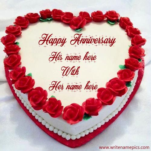 happy anniversary heart rose cake with name