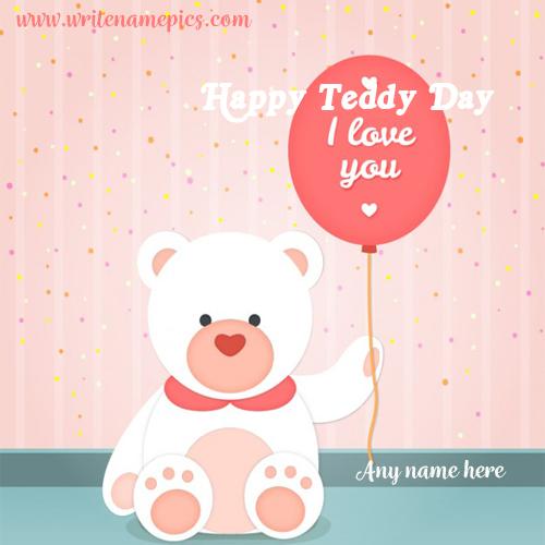 happy teddy day greetings card with name pic