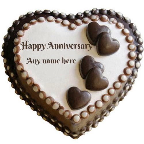 heart shape happy anniversary chocolate cake with name