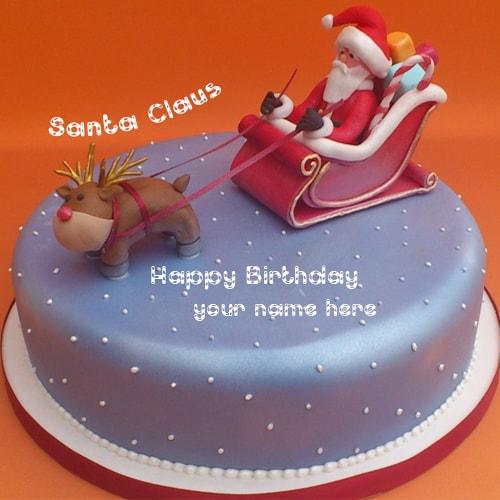 name on merry christmas santa claus design birthday cake