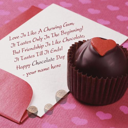 online edit happy chocolate day wishes card with your name
