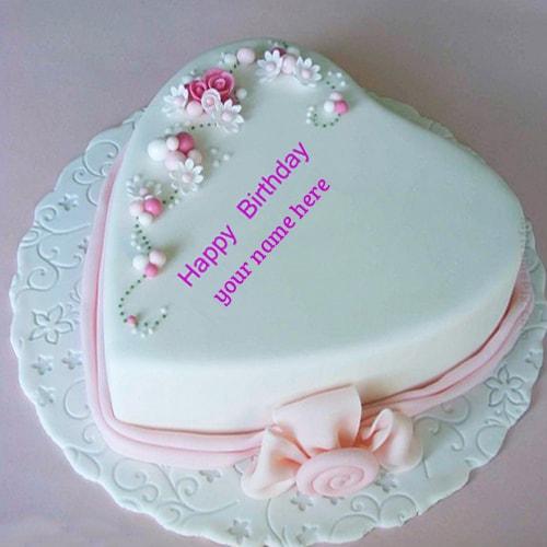 pink heart shaped love birthday cake with name edit