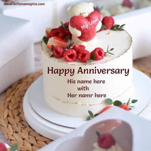 romantic anniversary cake with name edit for free