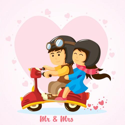 romantic couple riding on bike with your name