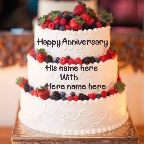 three layers Anniversary Wish Cake Name Pictures