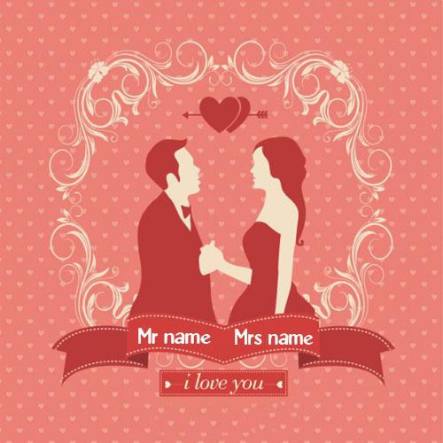 write a couple name on happy anniversary greeting card