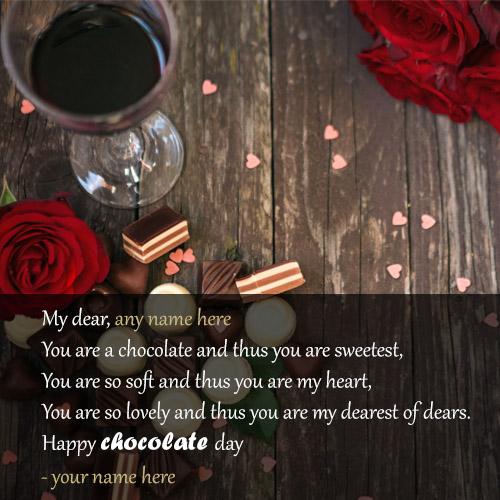 write name on happy chocolate day wishes greetings cards